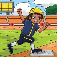 baseball ragazza raggiungendo base colorato cartone animato vettore