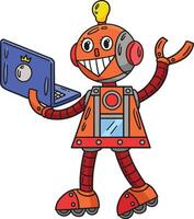 robot con un' il computer portatile cartone animato colorato clipart vettore