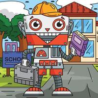 robot andando per scuola colorato cartone animato illustrazione vettore
