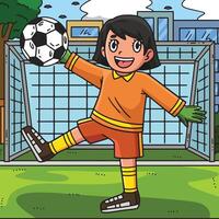 calcio ragazza obbiettivo custode colorato cartone animato vettore