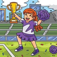 cheerleading ragazza cheerleader con trofeo colorato vettore