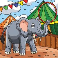 circo elefante con hula cerchio colorato cartone animato vettore