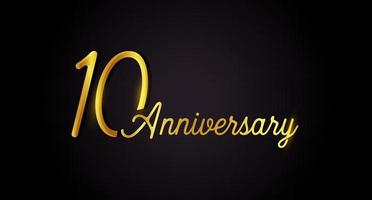 Concetto di logo del 10 anniversario. Icona del decimo anno di compleanno. numeri d'oro isolati su sfondo nero. illustrazione vettoriale. eps10. vettore