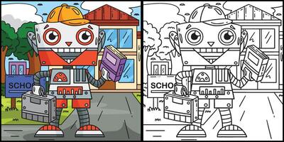 robot andando per scuola colorazione pagina illustrazione vettore