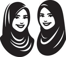 un' sorridente hijab donna piatto silhouette, nero colore silhouette vettore