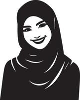 un' sorridente hijab donna piatto silhouette, nero colore silhouette 13 vettore
