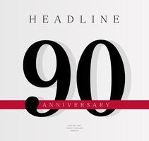 Modello di banner per il 90° anniversario, modello di copertina del diario, uscita per il novantesimo anniversario, poster di compleanno aziendale, illustrazione vettoriale
