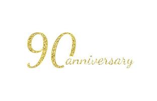 Concetto di logo di 90 anni. Icona di compleanno di 90 anni. numeri d'oro isolati su sfondo nero. illustrazione vettoriale. eps10. vettore