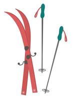 set di attrezzature sportive per attività sportive invernali. illustrazione vettoriale di sci con bastoncini. articoli per le vacanze attive