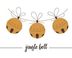 vettore jingle bells dorati isolati su sfondo bianco. carino divertente illustrazione del simbolo del nuovo anno. immagine tradizionale in stile piatto di natale per decorazioni o design.