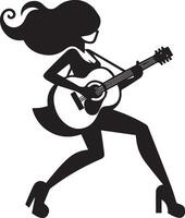 minimo comico ragazza danza con chitarra divertente piatto personaggio silhouette, nero colore silhouette 13 vettore
