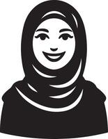 un' sorridente hijab donna piatto silhouette, nero colore silhouette 20 vettore