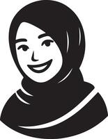 un' sorridente hijab donna piatto silhouette, nero colore silhouette 21 vettore