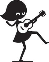 minimo comico ragazza danza con chitarra divertente piatto personaggio silhouette, nero colore silhouette 9 vettore