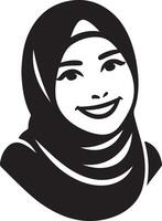 un' sorridente hijab donna piatto silhouette, nero colore silhouette 2 vettore