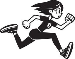minimo comico ragazza correre veloce divertente piatto personaggio silhouette, nero colore silhouette, bianca sfondo 6 vettore