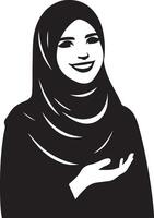 un' sorridente hijab donna piatto silhouette, nero colore silhouette 11 vettore