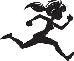 minimo comico ragazza correre veloce divertente piatto personaggio silhouette, nero colore silhouette, bianca sfondo 8 vettore