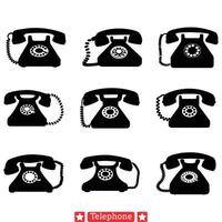 comunicazione nostalgia classico telefono silhouette impostato per grafico design vettore