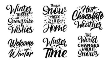 pacchetto di design di citazioni di scritte tipografiche invernali per t-shirt e merchandising vettore