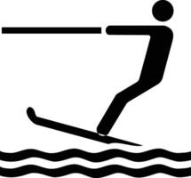 un' nero e bianca silhouette di un' uomo su un' acqua sciare vettore