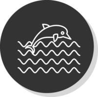 delfino linea grigio cerchio icona vettore