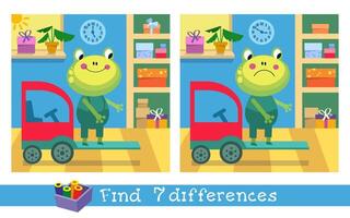 trova 7 differenze. gioco per bambini. rana e carrello elevatore. formazione scolastica per bambini. prescolastico attività. illustrazione. vettore