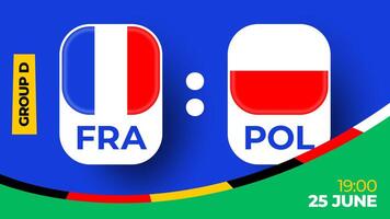 Francia vs Polonia calcio 2024 incontro contro. 2024 gruppo palcoscenico campionato incontro contro squadre intro sport sfondo, campionato concorrenza vettore