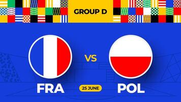 Francia vs Polonia calcio 2024 incontro contro. 2024 gruppo palcoscenico campionato incontro contro squadre intro sport sfondo, campionato concorrenza vettore