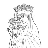 nostro signora vergine Maria madre di il Chiesa con bambino Gesù illustrazione schema monocromatico vettore