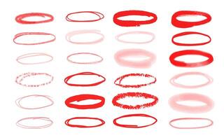 impostato di disegnato a mano evidenziazione spazzola elementi. abbozzato impostato per presentazione e sociale media. rosso ovali per selezione di il importante testo. illustrazione vettore