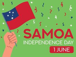 samoa indipendenza giorno 1 giugno. samoa bandiera nel mano. saluto carta, manifesto, bandiera modello vettore