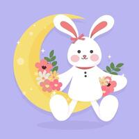 chiaro di luna coniglietto dolce carino illustrazione vettore