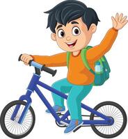 carino scuola ragazzo cartone animato equitazione bicicletta vettore