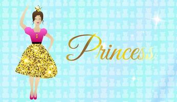 Principessa illustrazione design con danza Fata o ragazza nel oro e rosa vestito e blu sfondo vettore