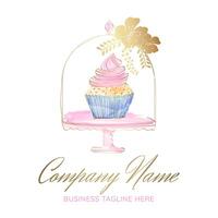 bellissimo pastello Cupcake nel torta titolare. mano disegnato scarabocchio stile logo vettore