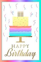 contento compleanno cartolina illustrazione con arcobaleno torta vettore