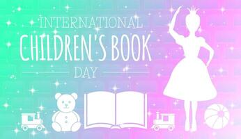 internazionale figli di libro giorno magico pastello illustrazione design con Principessa e giocattoli vettore