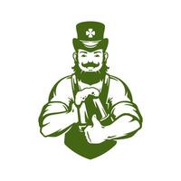 santo Patrick giorno muscolare irlandesi barbuto uomo birra pub bar Saluti festa Vintage ▾ icona vettore piatto
