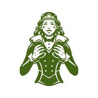 santo Patrick giorno irlandesi donna fata con birra bicchiere verde Vintage ▾ icona vettore piatto