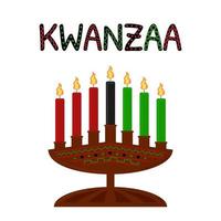 simbolo di vacanza kwanzaa isolato. sette candele nel portacandele. decorazione dell'ornamento africano. illustrazione del manifesto vettoriale
