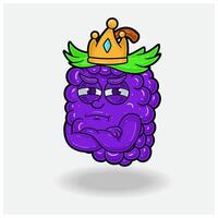geloso espressione con uva frutta corona portafortuna personaggio cartone animato. vettore