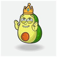 contento espressione con avocado frutta corona portafortuna personaggio cartone animato. vettore