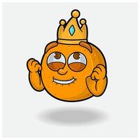 contento espressione con arancia frutta corona portafortuna personaggio cartone animato. vettore