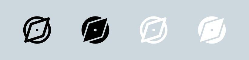 bussola icona impostato nel nero e bianca. esplorazione segni illustrazione. vettore