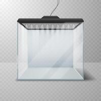 realistico bicchiere cubo o acquario con illuminazione. vettore