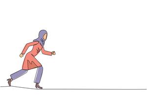 singolo uno linea disegno arabo donna d'affari senza fretta passeggiando. abitudine per ottenere sbarazzarsi di nervosismo. nervoso quando incontro grande cliente. leggero esercizio per Salute. continuo linea grafico illustrazione vettore