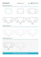 Come per disegnare scarabocchio animale elefante, cartone animato personaggio passo di passo disegno tutorial. attività fogli di lavoro per bambini vettore