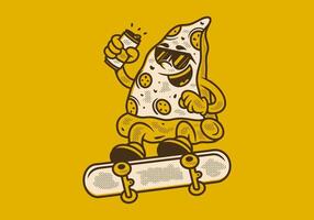 retrò illustrazione di Pizza personaggio salto su skateboard vettore