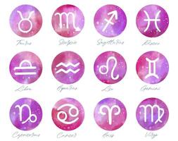 impostato di mano disegnato acquerello spazzola zodiaco segni. collezione di acquerello astrologia segni. vettore